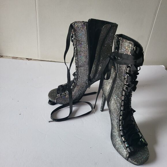Steve Madden Sparkly Lace up Heeled Boots Size 8.5M Fever - Picture 2 of 4